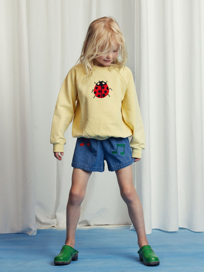 Girls Ladybugs Embroidered Sweatshirt in Yellow
