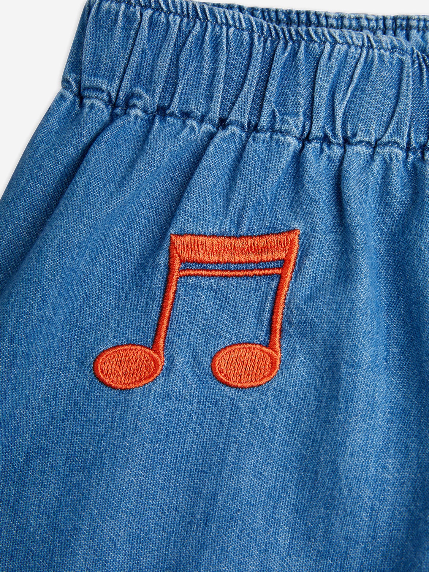 Girls Note Embroidered Denim Shorts in Blue