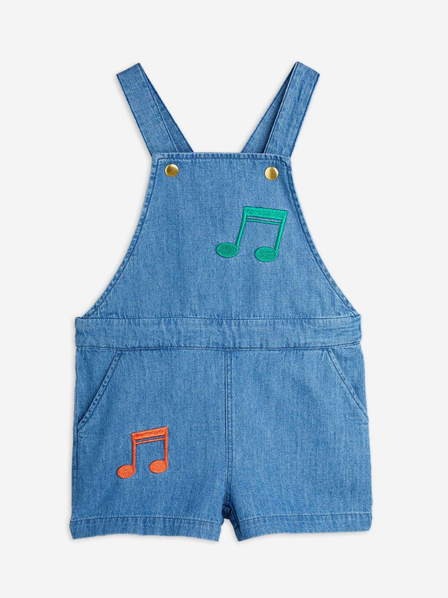Girls Note Embroidered Denim Dungarees In Blue