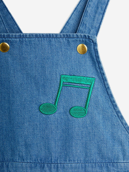 Girls Note Embroidered Denim Dungarees In Blue