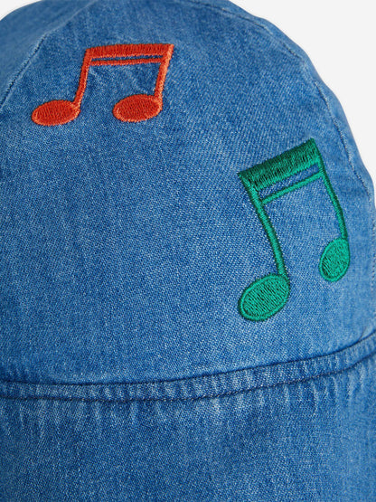 Baby Girls Note Embroidered Sun Hat in Blue