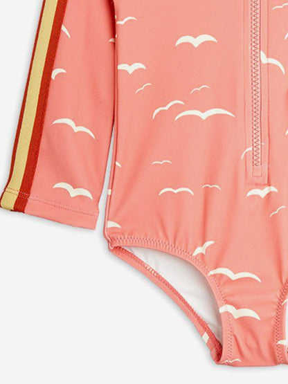 Girls Seagull AOP Long Sleeve Swimsuit in Pink