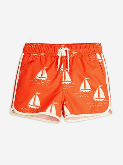 Boys Sailing Boats AOP Swim Shorts in Orange