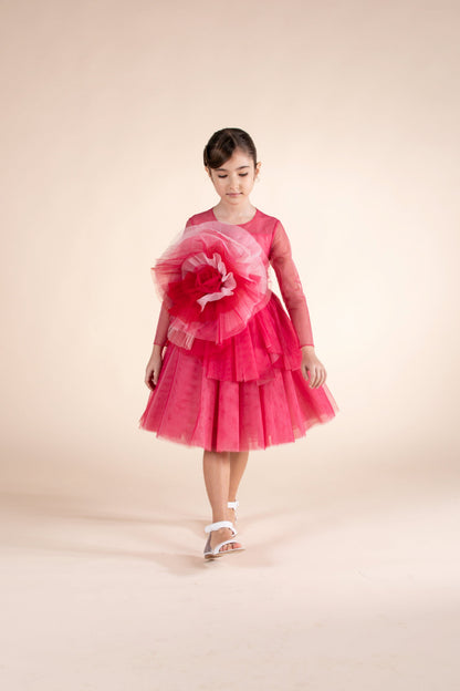 Marchesa 女童粉色 Volant 薄纱礼服