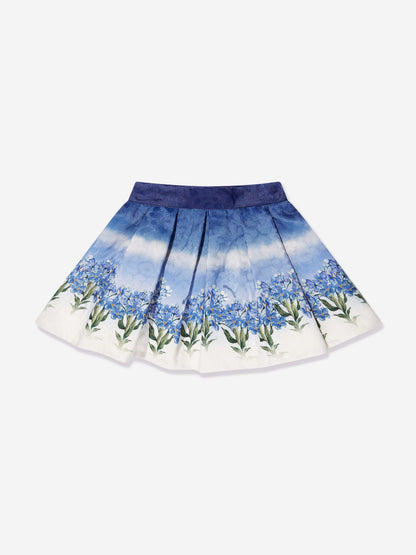 Monnalisa 女童蓝色花朵褪色半身裙
