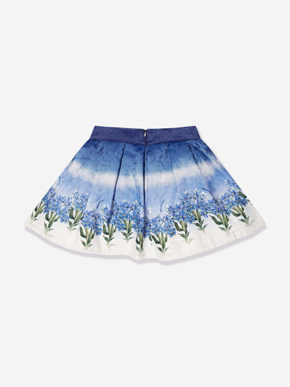 Monnalisa 女童蓝色花朵褪色半身裙