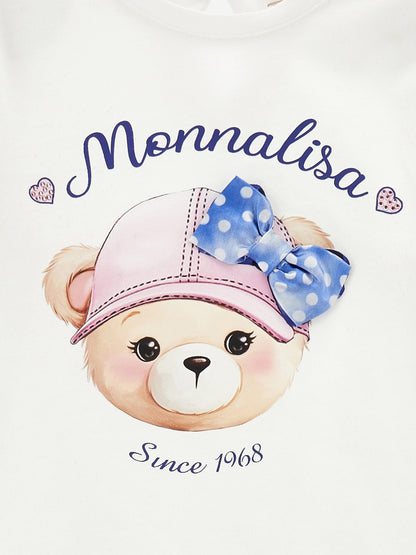 Monnalisa 女婴长袖泰迪熊 T 恤（白色）