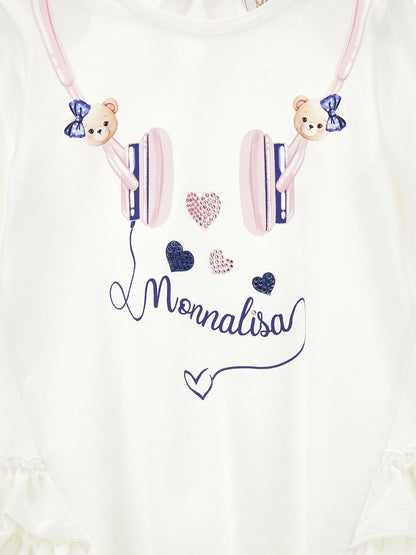 Monnalisa 女婴白色耳机超长 T 恤