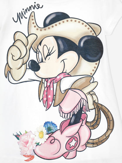 Monnalisa 女童 Minnie Cowgirl 长款 T 恤（白色）