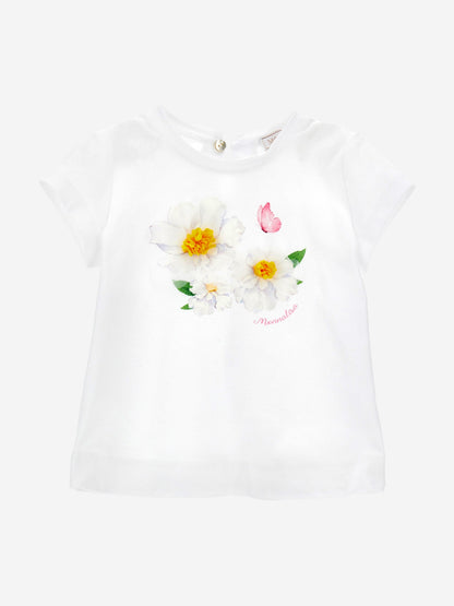 Monnalisa 女婴花朵 T 恤（白色）
