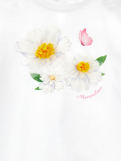Monnalisa 女婴花朵 T 恤（白色）