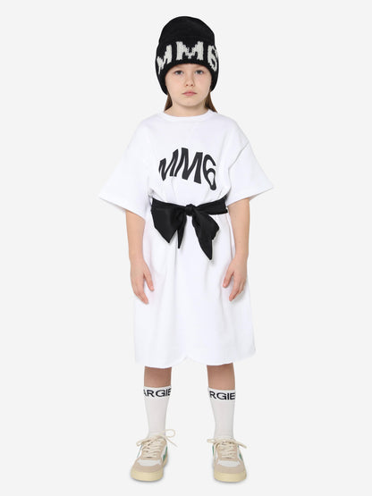 MM6 Maison Margiela 儿童白色徽标 T 恤连衣裙