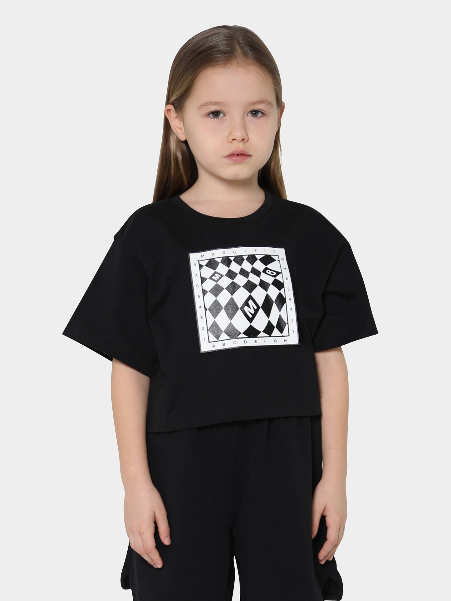 MM6 Maison Margiela 儿童短款徽标印花 T 恤（黑色）
