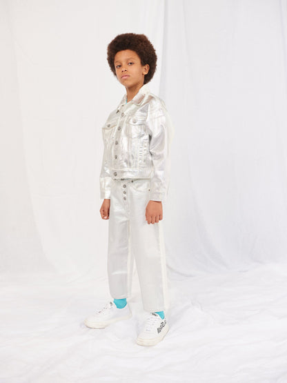 MM6 Maison Margiela 儿童银色金属效果牛仔裤