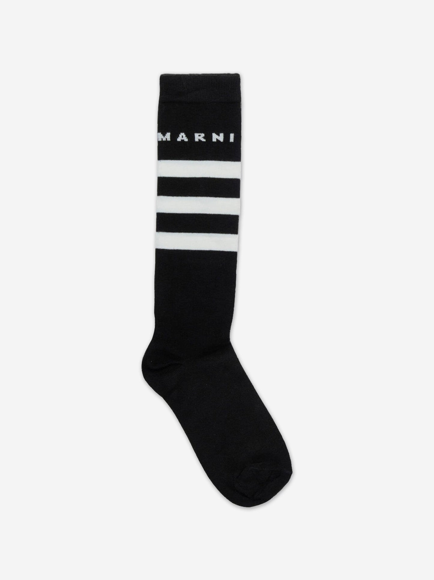 MARNI Kids 条纹徽标袜子（黑色）