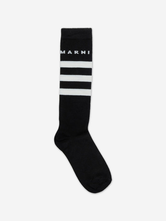 MARNI Kids 条纹徽标袜子（黑色）