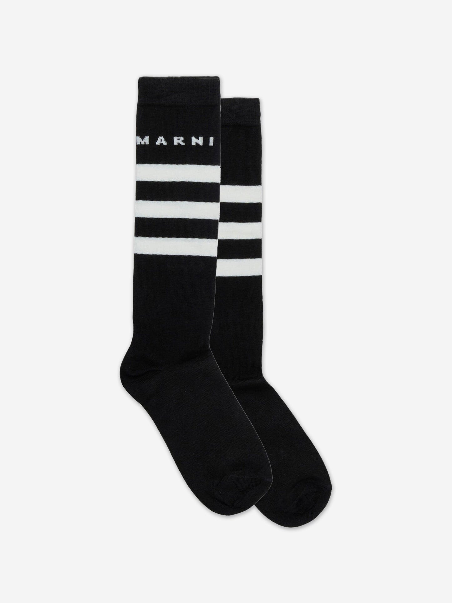 MARNI Kids 条纹徽标袜子（黑色）