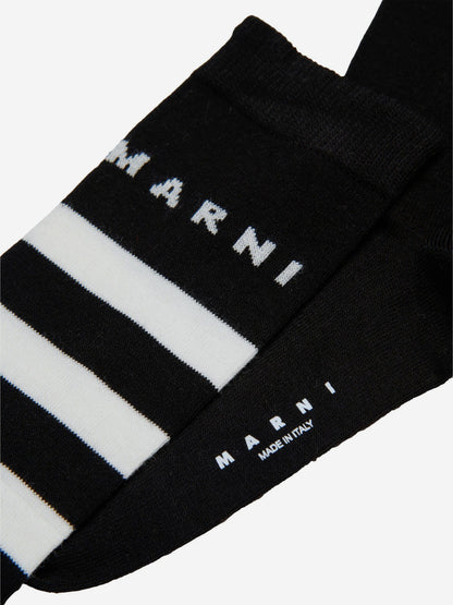 MARNI Kids 条纹徽标袜子（黑色）