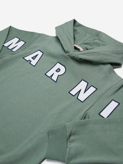 MARNI 儿童绿色徽标连帽衫