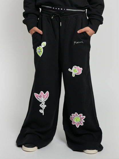 女童黑色贴花长裤