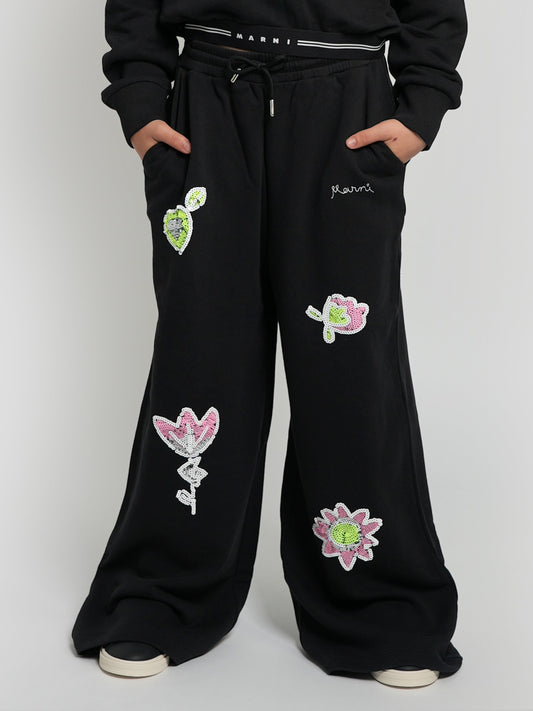 女童黑色贴花长裤