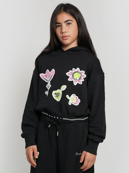 MARNI 女童贴花连帽衫（黑色）