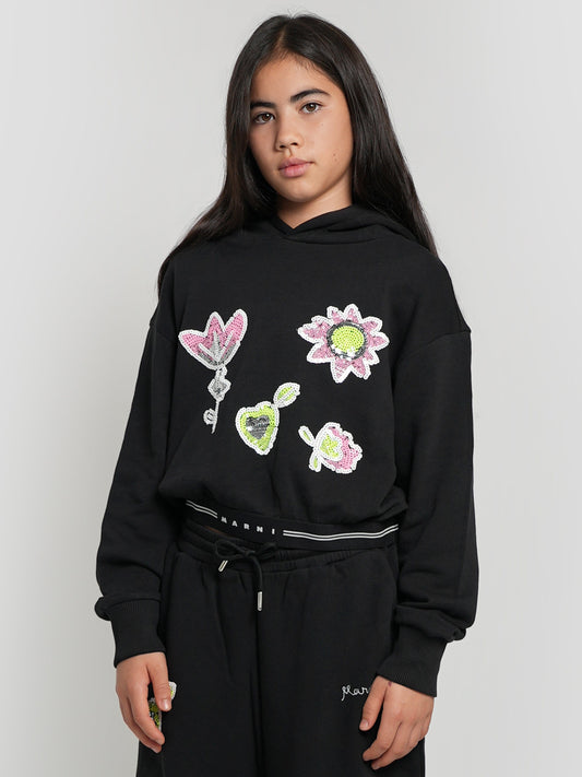 MARNI 女童贴花连帽衫（黑色）