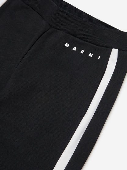 MARNI 儿童条纹徽标慢跑裤（黑色）