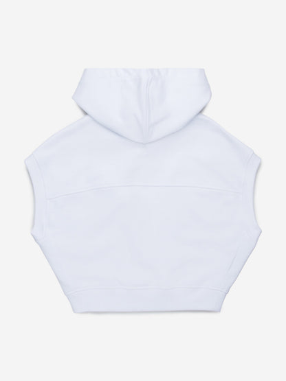 Girls Sleeveless Flower Hoodie in White