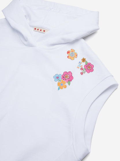 Girls Sleeveless Flower Hoodie in White