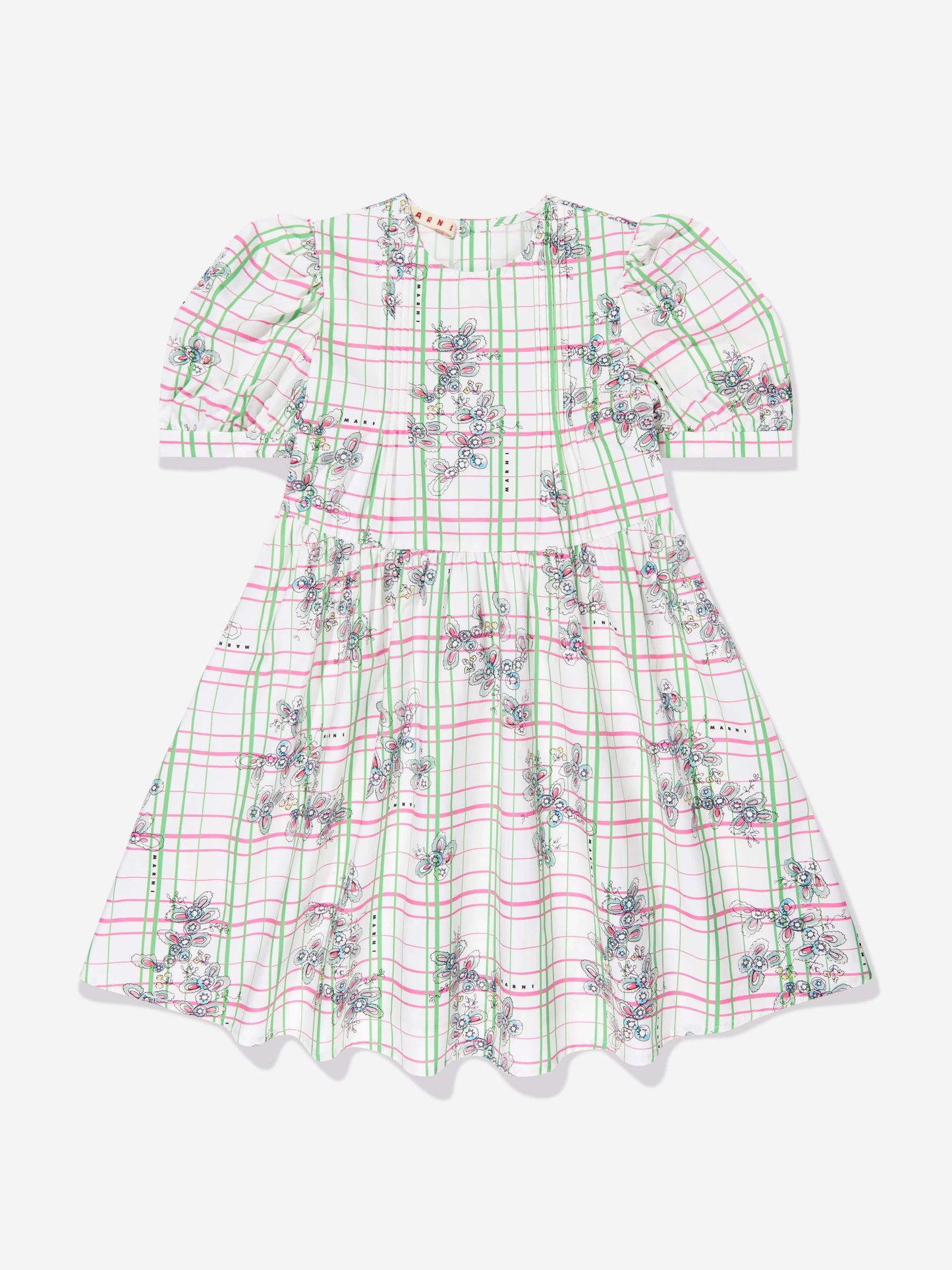 Girls Checked Floral Dress in Multicolour