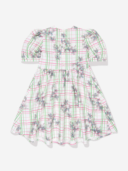 Girls Checked Floral Dress in Multicolour