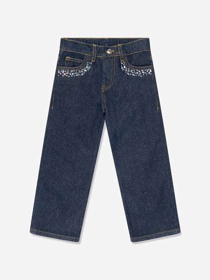 Girls Gem Embellished Jeans in Blue