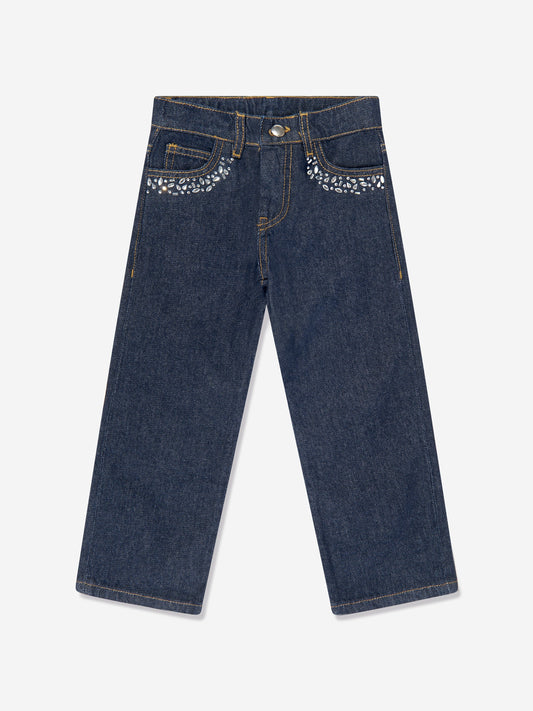Girls Gem Embellished Jeans in Blue