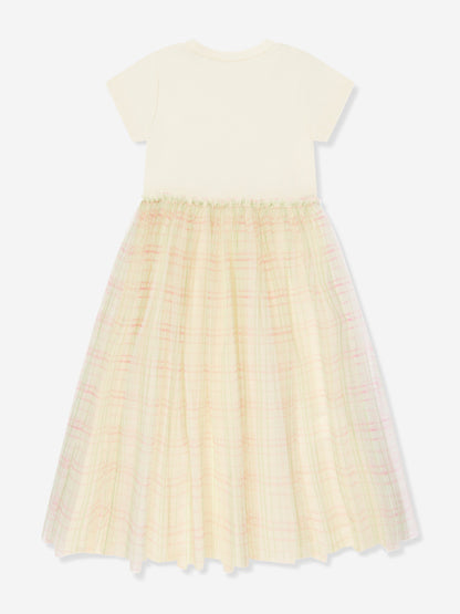Girls Tulle Check Dress in Ivory