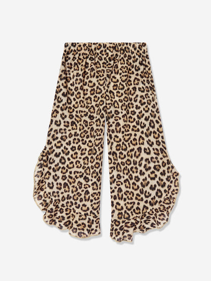 Girls Aretha Leopard Print Trousers in Brown