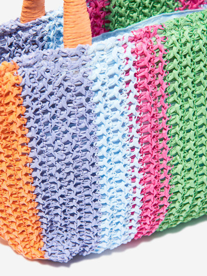 Girls Striped Magic Fade Straw Bag in Multicolour (29cm)