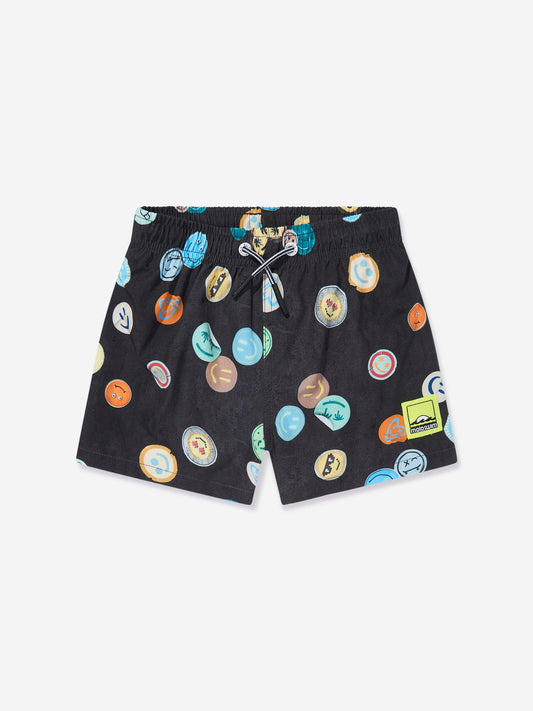Boys Niko Smile All Over Swim Shorts in Black (UPF50+)