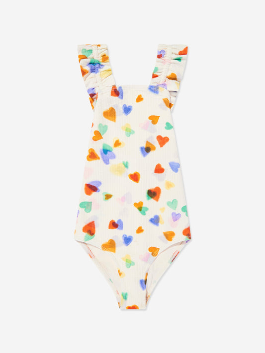Girls Nitika Rainbow Hearts Swimsuit in Ivory (UPF50+)