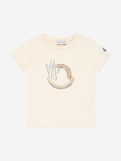 Moncler Enfant Girls Logo T-Shirt in Ivory
