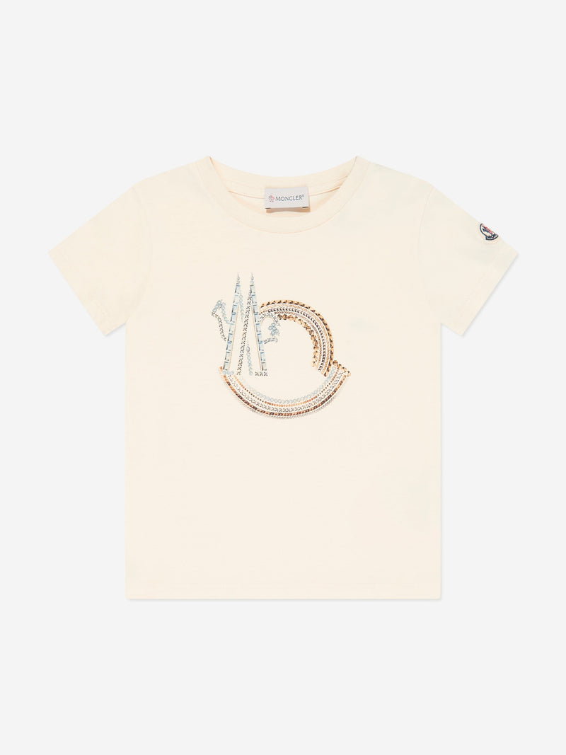 Moncler Enfant Girls Logo T-Shirt in Ivory