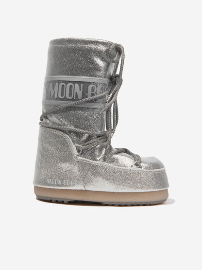 儿童 Icon 银色闪光雪地靴