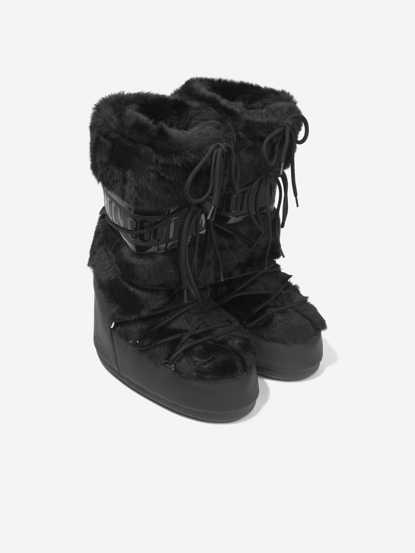 儿童 Icon 黑色人造毛雪地靴