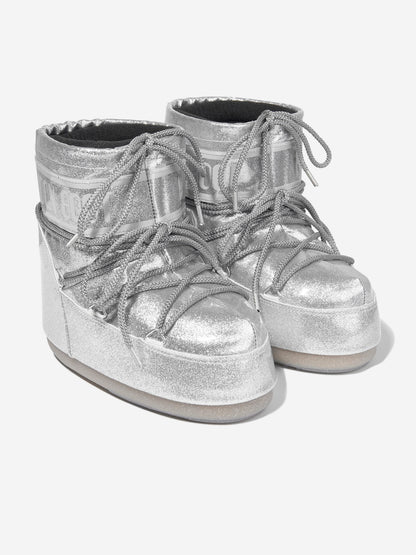 Moon Boot Kids Icon Low Glitter Snow Boots in Silver