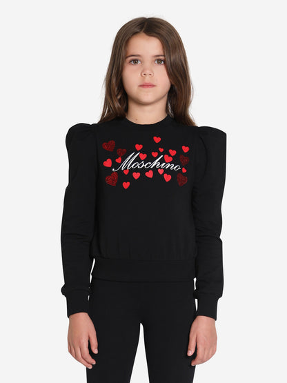 Moschino 女童黑色爱心徽标运动衫