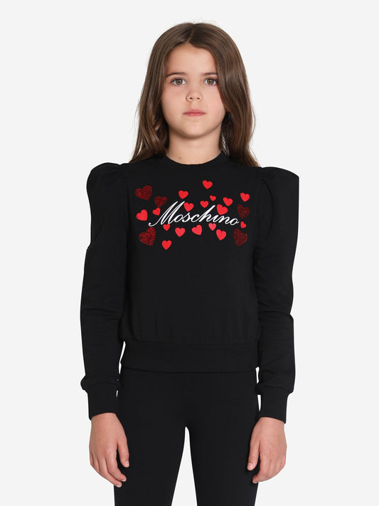 Moschino 女童黑色爱心徽标运动衫