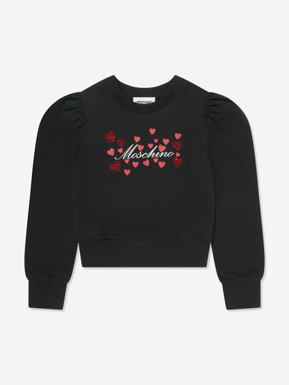 Moschino 女童黑色爱心徽标运动衫