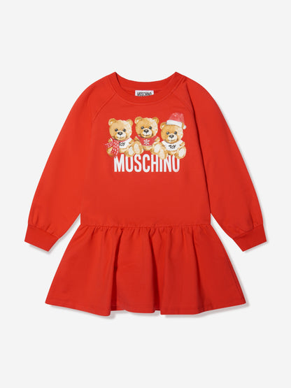 Moschino 女童泰迪熊徽标毛衣裙（红色）