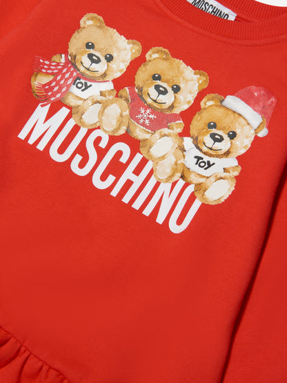 Moschino 女童泰迪熊徽标毛衣裙（红色）