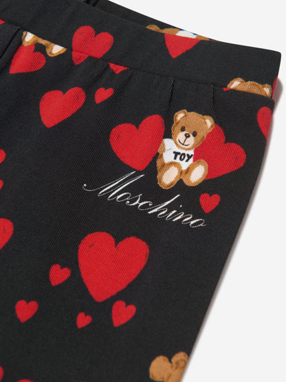 Moschino 女婴泰迪心形黑色紧身裤